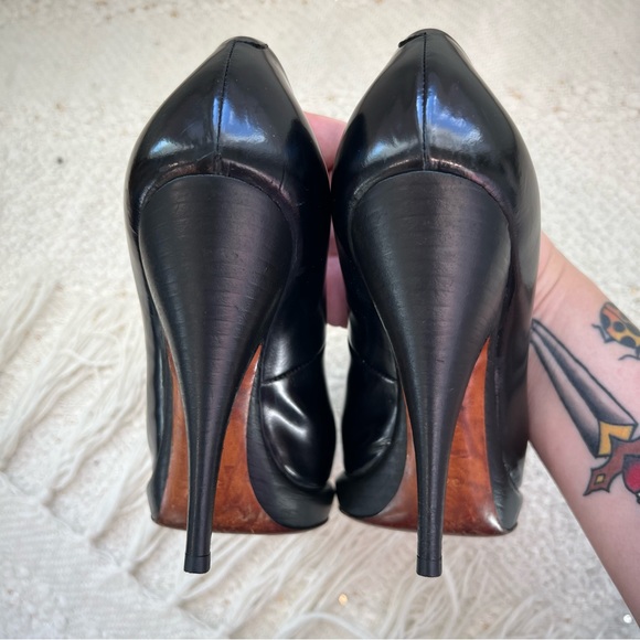 CELINE Heels Black Patent Leather Pointed Toe Platform High Heel Pumps 36.5/ 5.5 - Picture 8 of 15